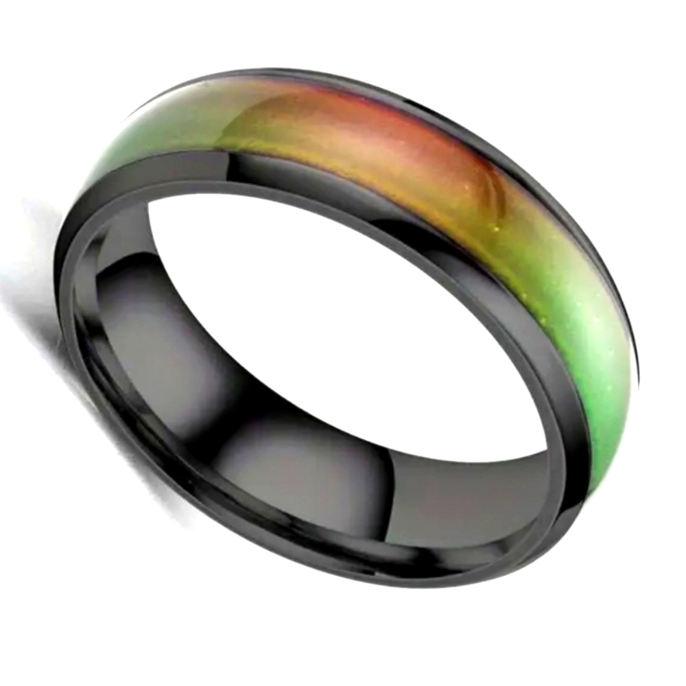 Unisex Sleek Black and Green Contemporary Temperature Changing Ring Sz 11